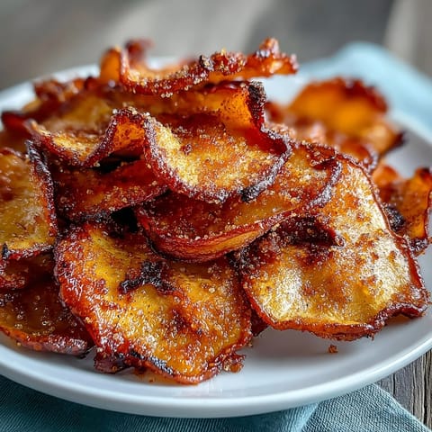 Thinly sliced apples air fried until golden and crisp, lightly coated in cinnamon sugar for a wholesome treat.