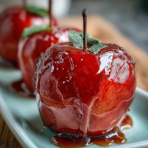 A glossy red candy shell encases a crisp, tart apple in this festive treat, perfect for fall parties and Halloween.