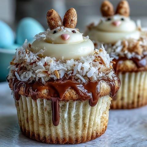 Adorable Coconut Bunny Tail Cupcakes with fluffy marshmallows and shredded coconut, perfect for Easter celebrations and family gatherings.