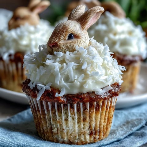 Fluffy coconut cupcakes topped with marshmallows and shredded coconut for a festive Easter bunny tail look.  