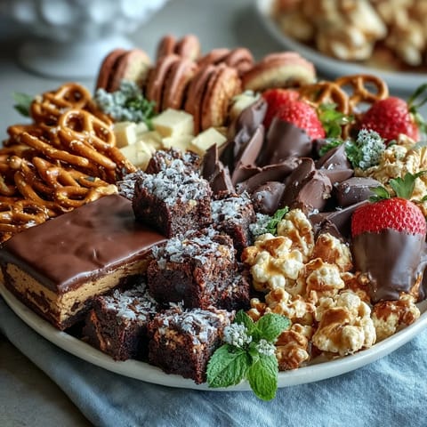 Festive dessert board with mini treats and colorful cake slices for graduation celebrations, arranged on a large wooden tray with fresh berries and macarons.