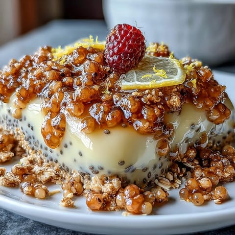 A vibrant Lemon Chia Parfait with tangy lemon pudding, granola, and fresh raspberries in a glass jar.