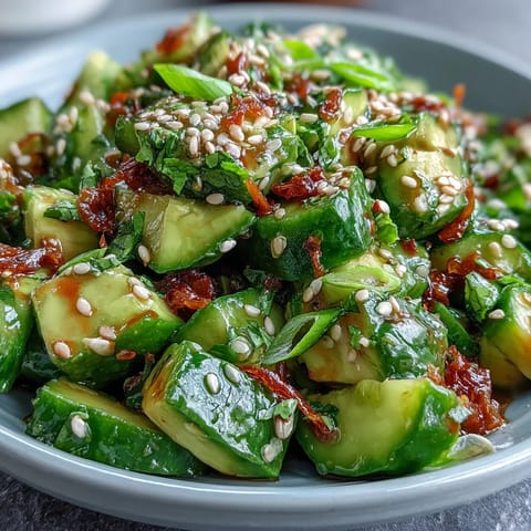 Crisp smashed cucumber avocado salad, a flavorful fusion side bursting with nutty notes.