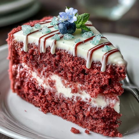Pink velvet cake with luscious cream cheese frosting and edible gold accents.
