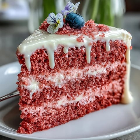 Elegant rosé velvet cake with shimmering gold drip and creamy frosting.