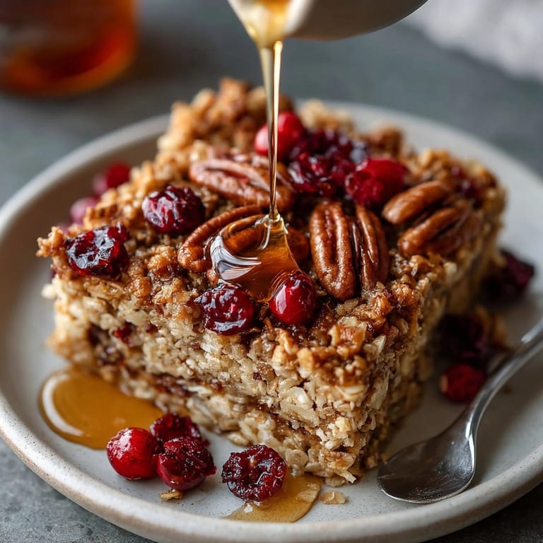 Make this easy Maple Cranberry Pecan Oatmeal Bake; the toasted pecans add delightful crunch.