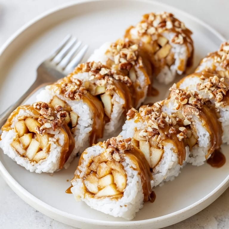 A creative twist on dessert, these caramel apple sushi rolls are irresistibly sweet.  