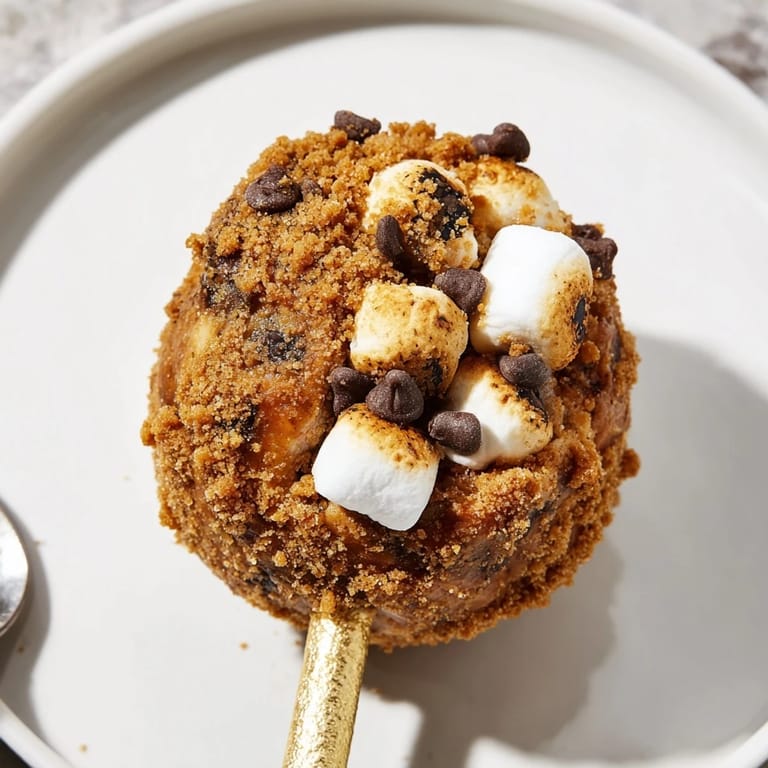 Gooey marshmallow-filled smores cinnamon sugar maple ginger muffin pops served on sticks.  