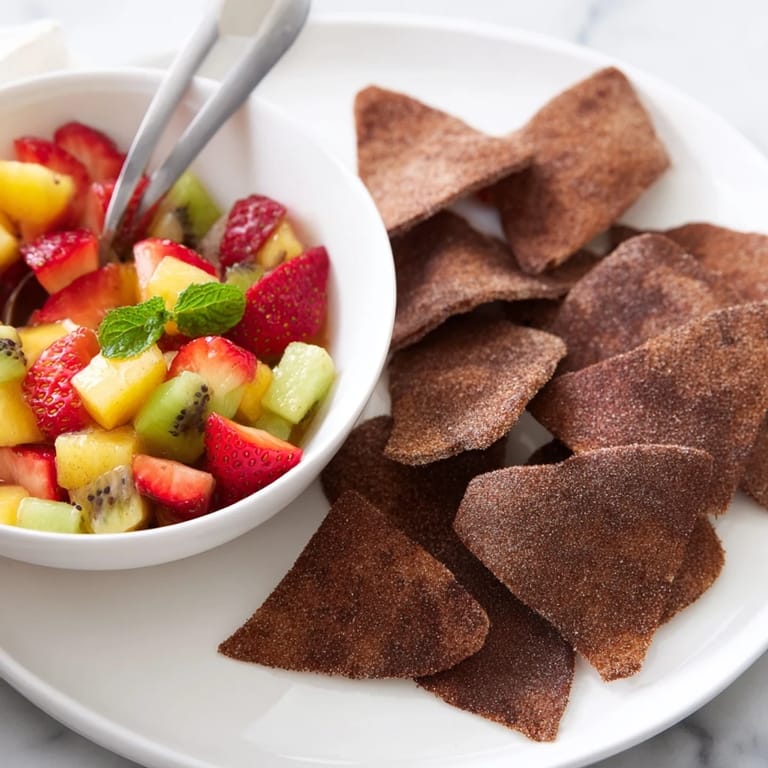 Indulge in Dessert Chips & Salsa, sweet chocolate chips served with zesty fruit salsa.  