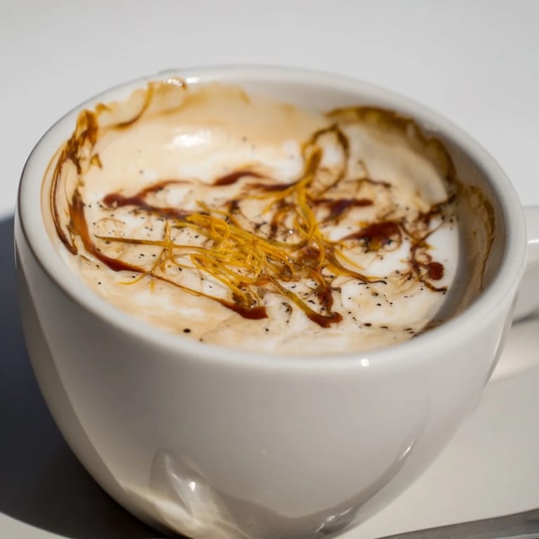 Delectable onion latte topped with creamy foam, blending sweet and savory flavors.  