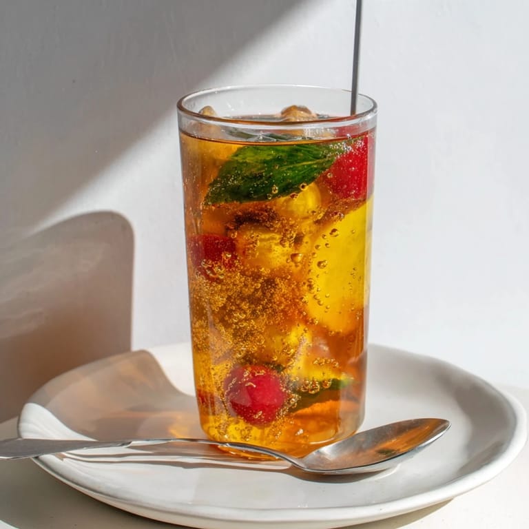 Refreshing homemade Kombucha mocktails bursting with fizz, served chilled over ice.