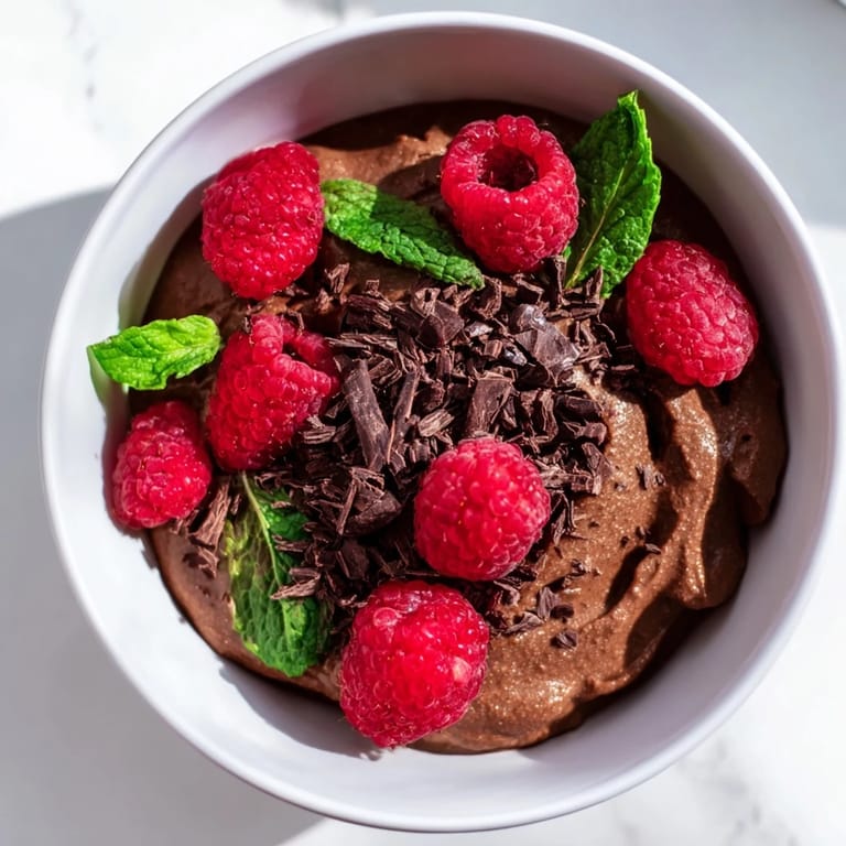 A smooth, rich vegan avocado chocolate mousse, perfect served in individual glass dishes.