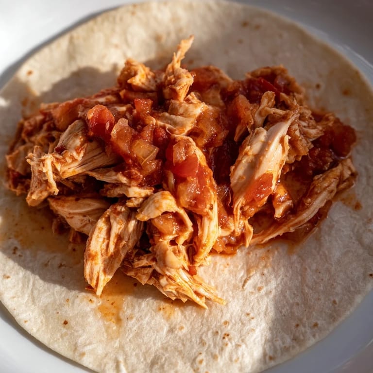 A close-up shot of delicious Crock-Pot Shredded Chicken Tacos, overflowing with flavorful shredded chicken.