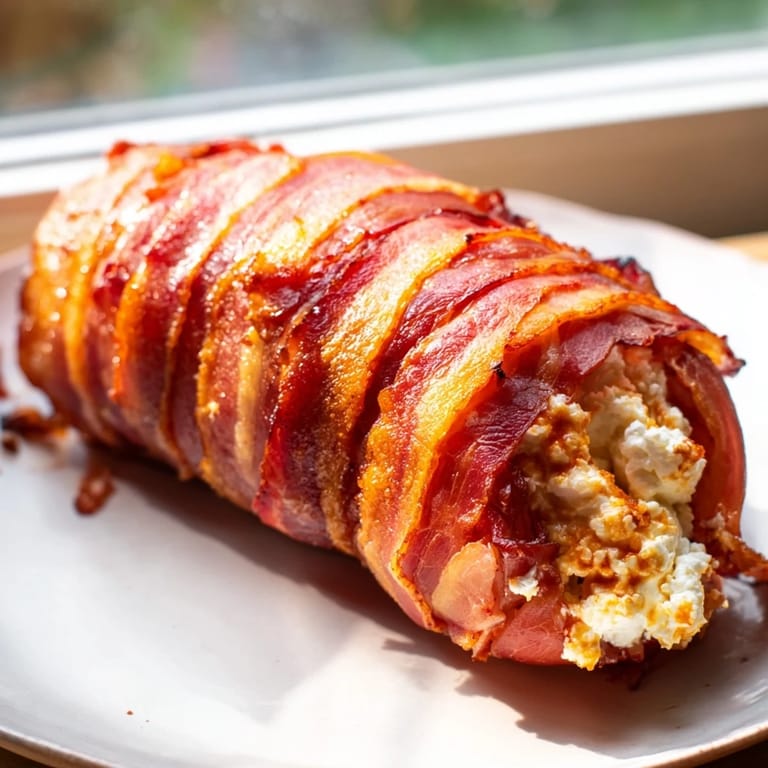 Savory bacon wraps gooey goat cheese inside sweet Medjool dates, a delicious appetizer to savor.