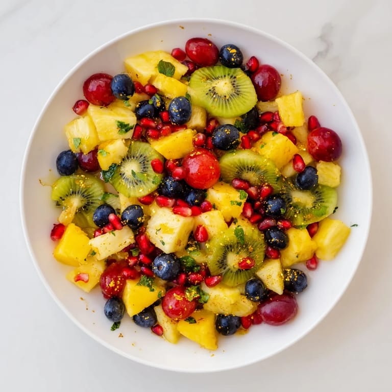 Drizzled honey-lime dressing accents the Three Kings Royal Fruit Platter, perfect for any special occasion or party.