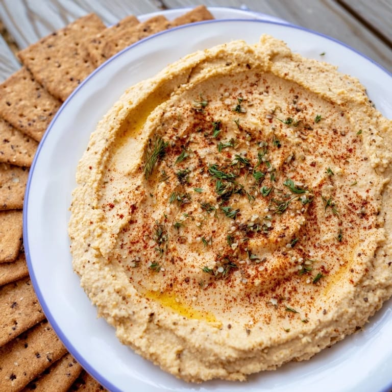 Delectable Sandstone Canyon appetizer featuring textured hummus and crunchy crackers; prepare for entertaining!