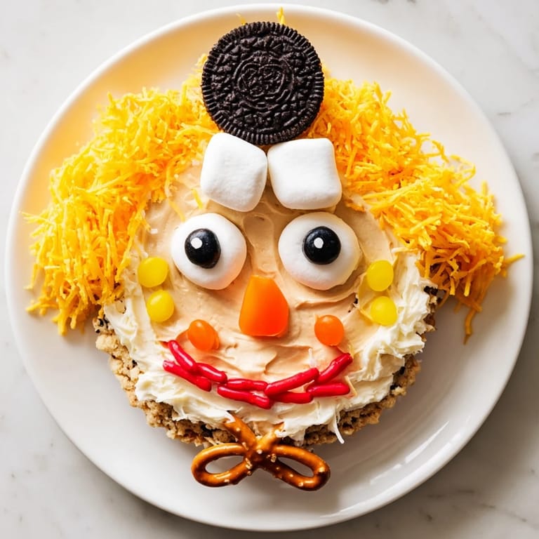 Vibrant arrangement: This Scarecrow Candy Platter bursts with candy corn, pretzels, and bright gummy faces.