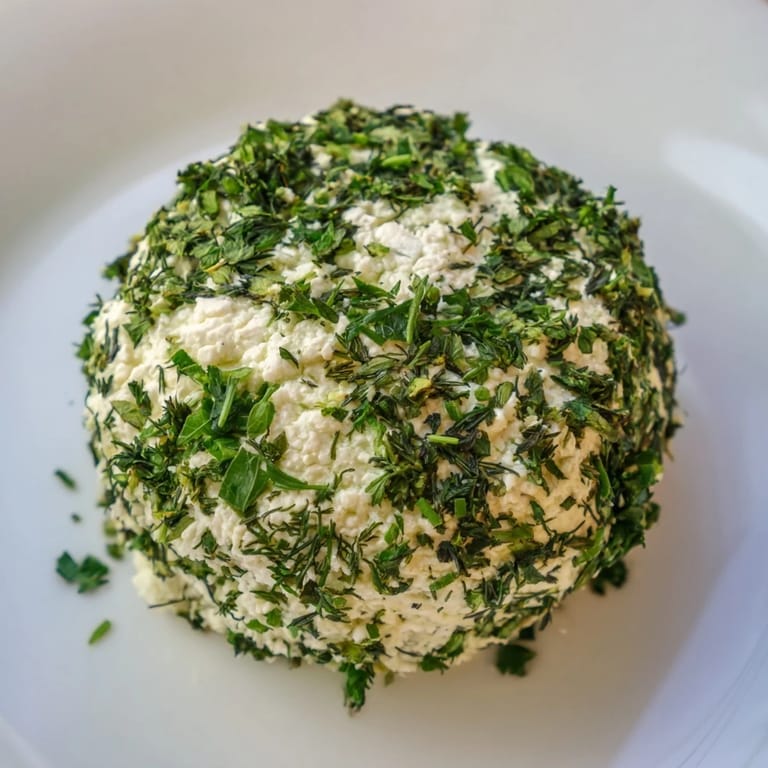 Vibrant photo illustrating "The Mossy Stone," a delightful appetizer with herb-coated cheese rounds.