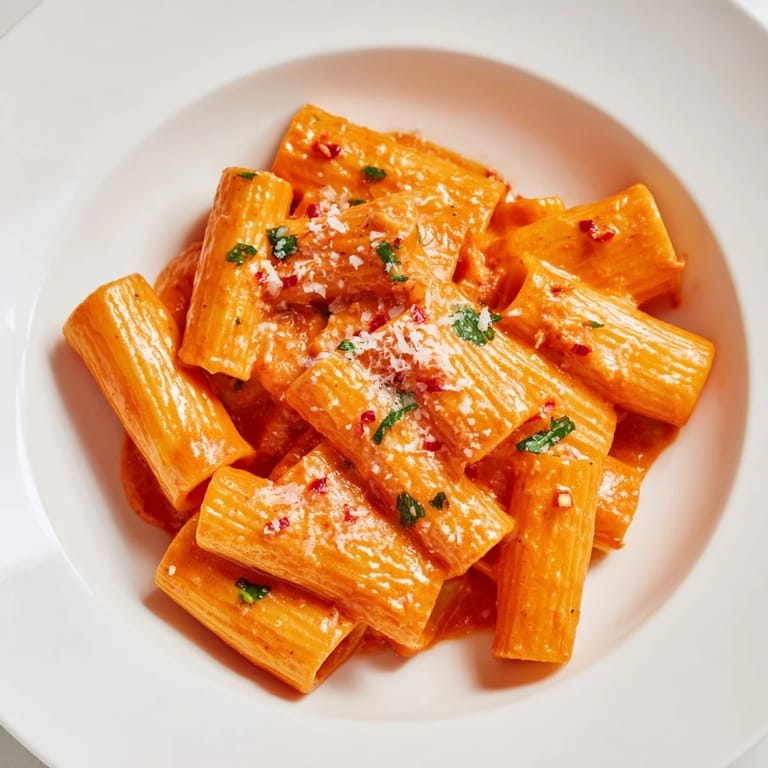 Golden-brown rigatoni in a creamy, spicy tomato sauce, the delicious Gigi Hadid-Style recipe.