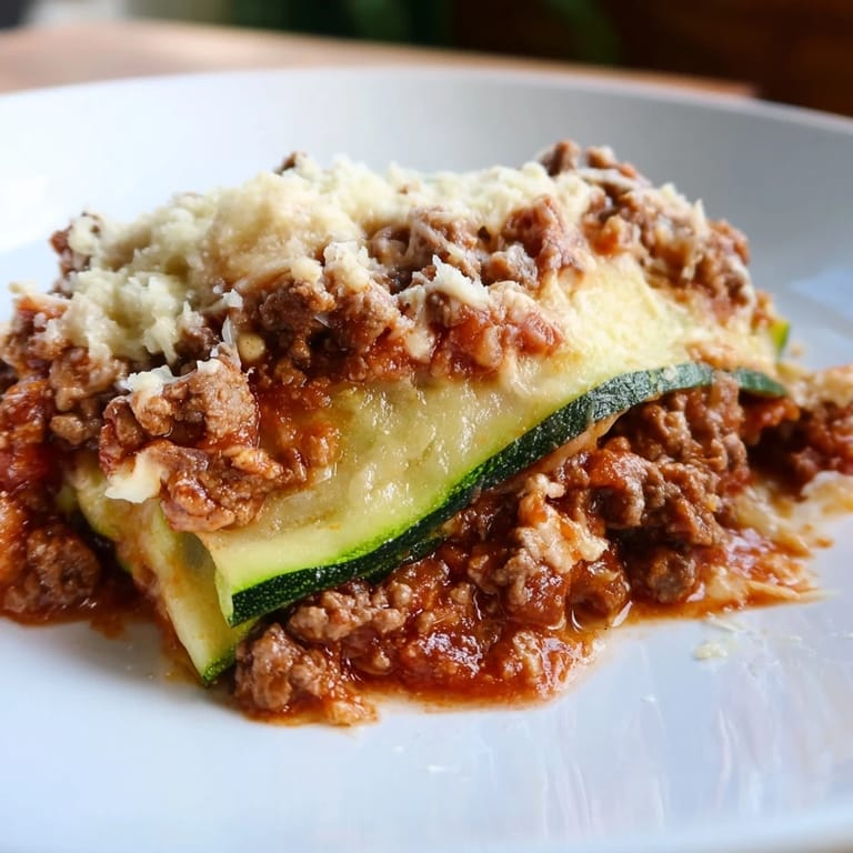 Imagine the rich aroma of this Zucchini Lasagna Skillet with layers of savory ground beef and ricotta.