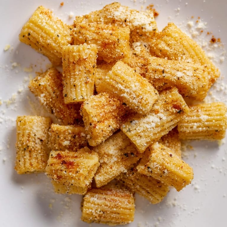 A close-up of crunchy Parmesan pasta chips, a simple and satisfying Italian-American appetizer.