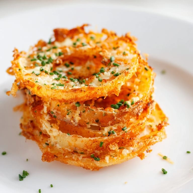 Mouthwatering image of fresh Crispy Onion Cheese Chips, showing the crispy cheese around the onions.