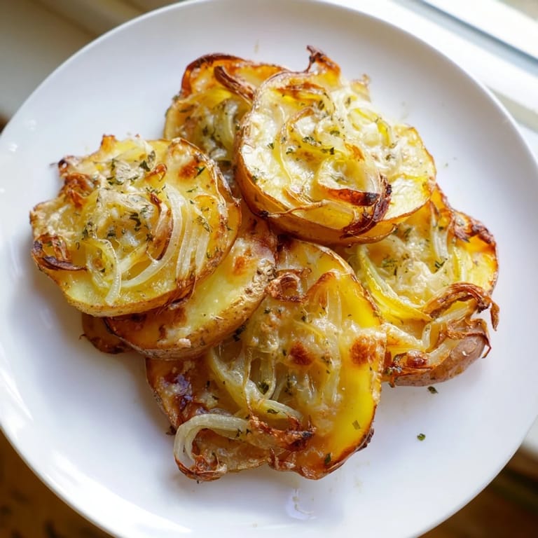 Savory French Onion Soup Potatoes: golden potatoes topped with caramelized onions and a layer of bubbling Gruyère cheese.