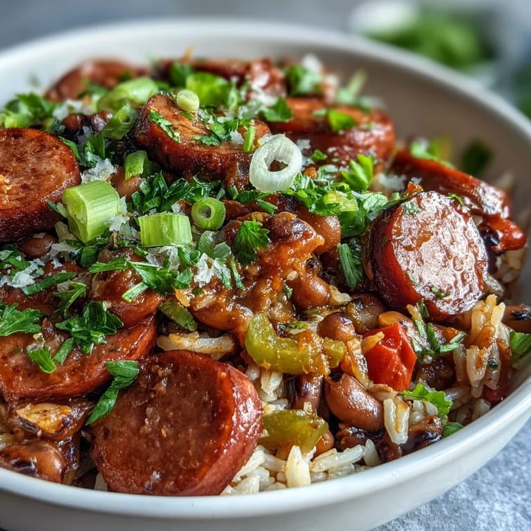 A hearty pot of Cajun Black-Eyed Pea Jambalaya with fluffy rice and fresh parsley garnish on a rustic table.