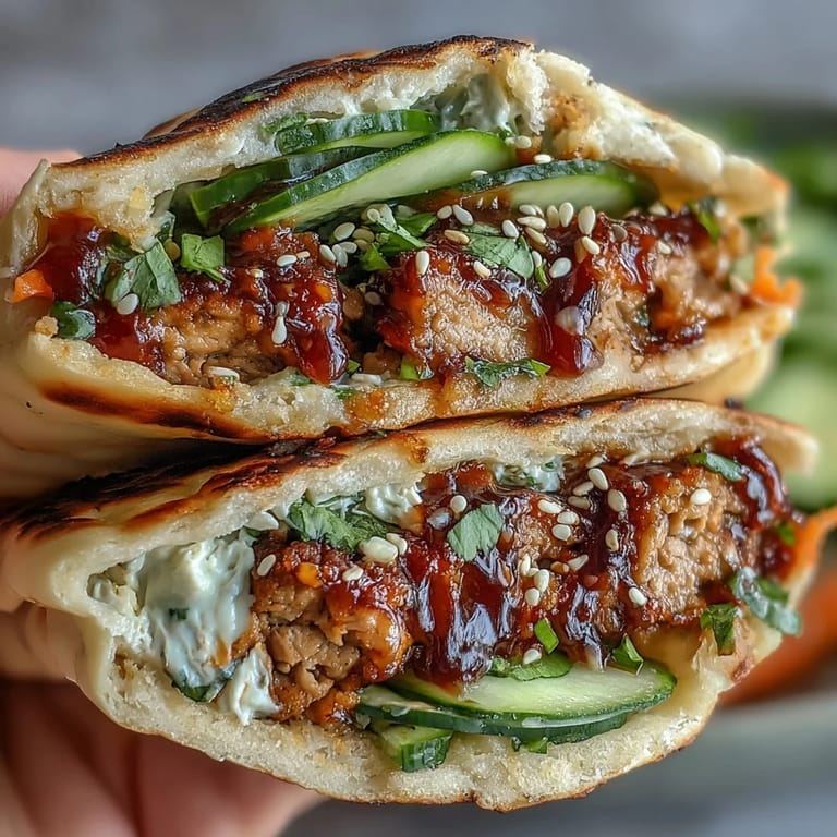 Golden brown naan pockets stuffed with Korean turkey filling, topped with shredded carrots, sesame seeds, and fresh cilantro for a handheld fusion meal.