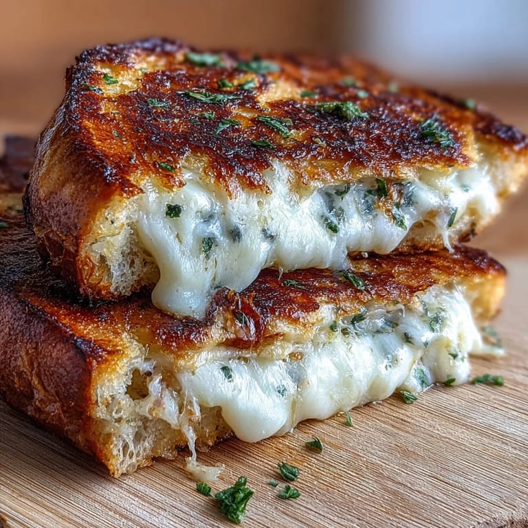 Sizzling skillet with crispy Butter Garlic Naan Grilled Cheese featuring aromatic garlic butter and parsley.