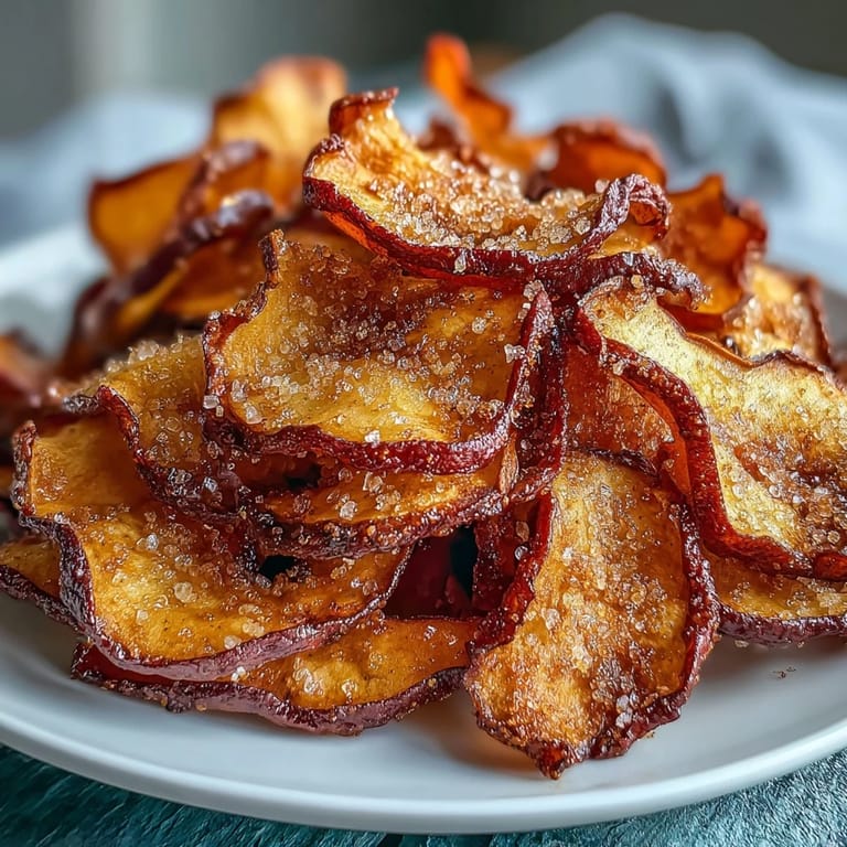 Healthy air fryer apple chips sprinkled with cinnamon sugar—perfectly crunchy, naturally sweet, and easy to make.