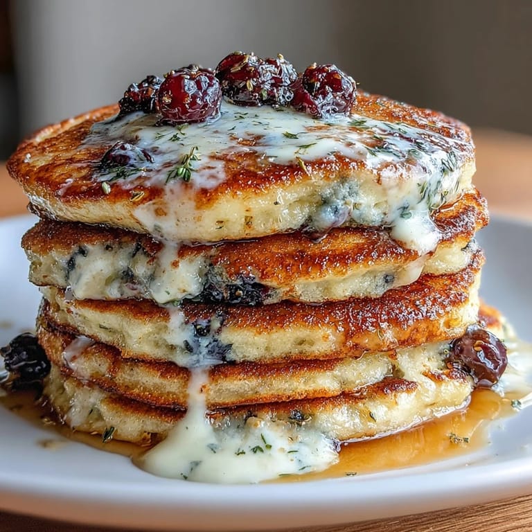 Fluffy, tangy sourdough pancakes bursting with fresh blueberries and bright lemon flavor, perfect for a cozy breakfast.  