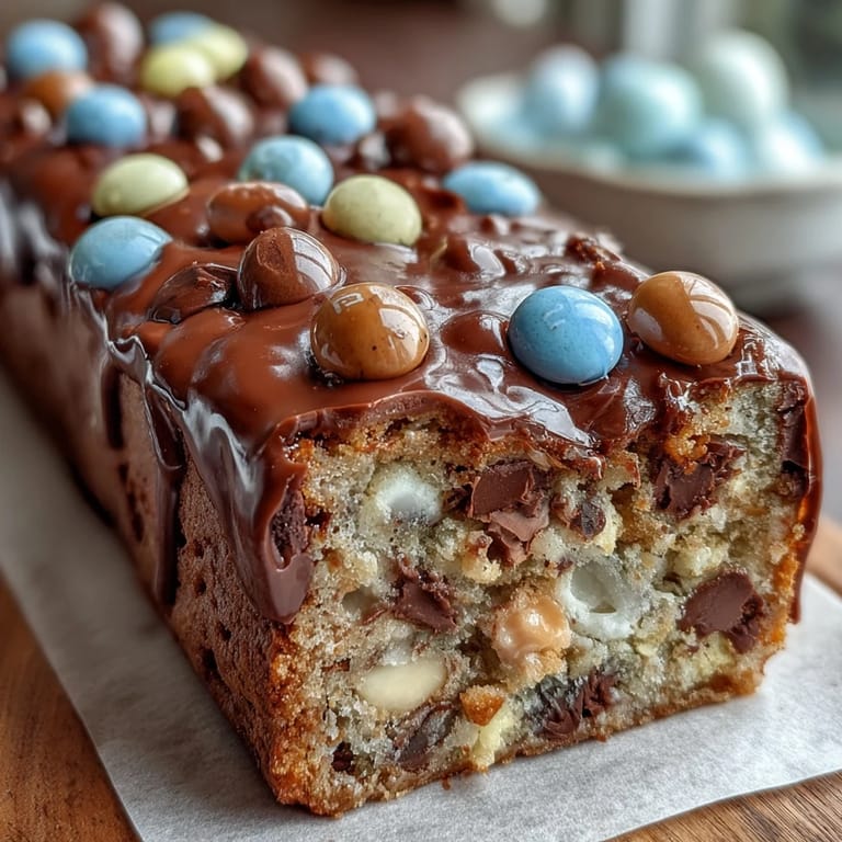 Golden-baked cookie bars loaded with colorful Cadbury mini eggs and pastel M&Ms, ideal for festive dessert trays.