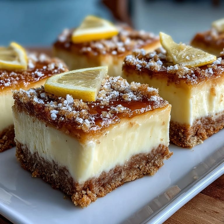 Smooth limoncello-infused cheesecake filling layered on a crisp graham cracker base, garnished with candied lemon slices for a tangy finish.