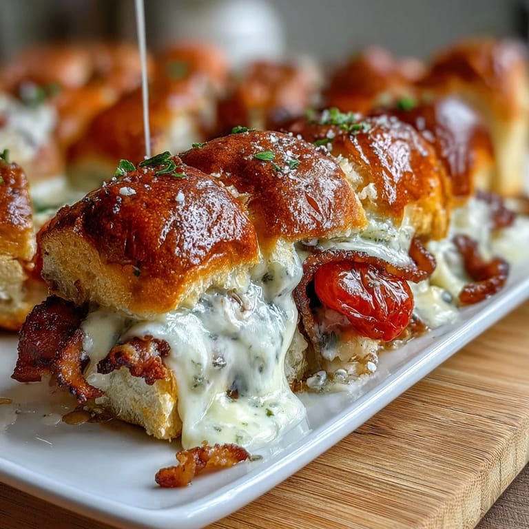 2. "Golden brioche sliders piled with roast turkey, crispy bacon, and rich Gruyère Mornay sauce, baked until bubbly and irresistible."  