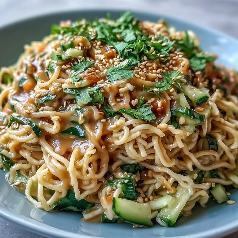 Refreshing sesame noodle bowl with crunchy cucumber, sesame seeds, and zesty lime on chilled noodles.