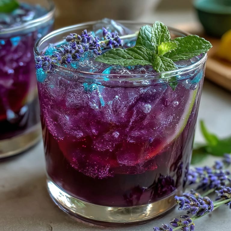 Elegant Purple Rain Lavender Lemonade Refresher in a clear pitcher, showcasing its vivid purple color and inviting aroma, perfect for summer gatherings.