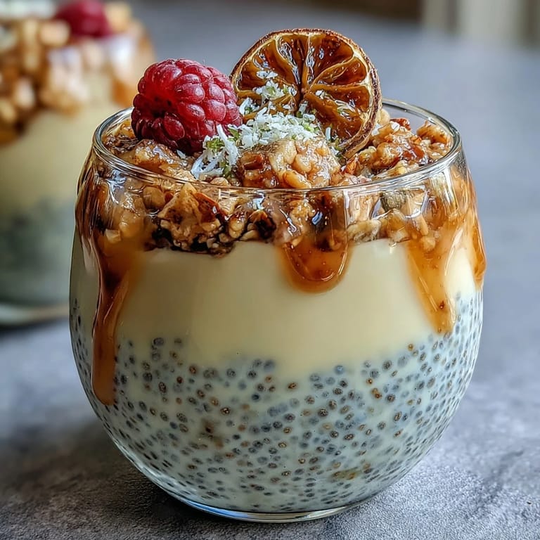 Layered Lemon Chia Parfait with lemon chia pudding, granola, and raspberry compote—perfect for breakfast or dessert.