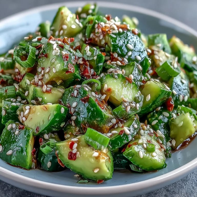 Delicious smashed cucumber avocado salad, perfect for a light, vegan lunch option.