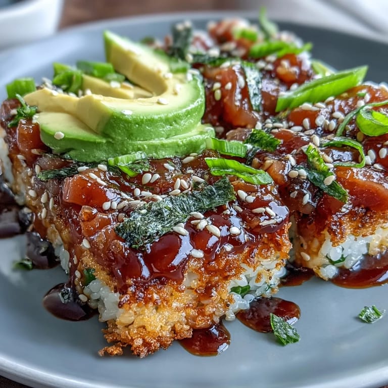 Enjoy this delicious crispy rice salad with spicy tuna, perfect for a light lunch.