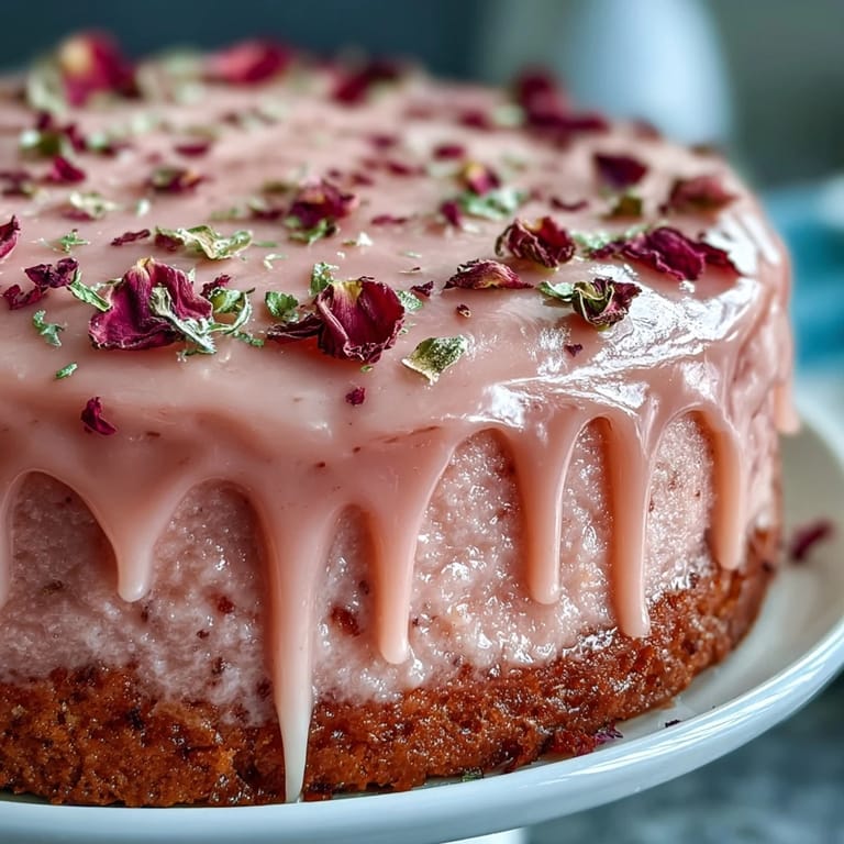 Decadent Bridal Shower Rosé Velvet Cake, elegantly frosted with shimmering gold accents.
