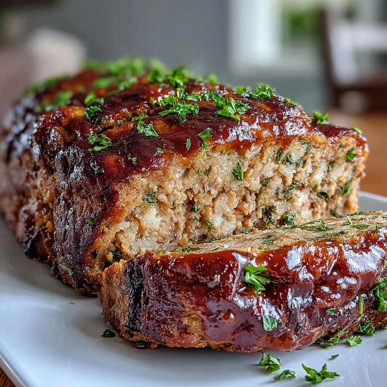 A slice of traditional Bavarian Meatloaf showing its fine, savory texture.