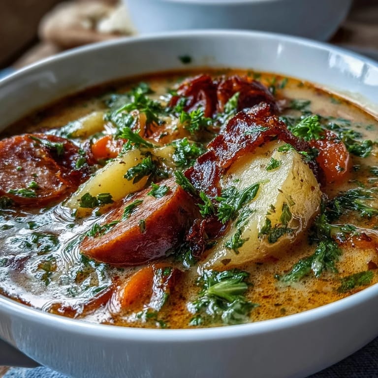 Tender potatoes and vegetables simmered in rich broth in this Easy German Potato Soup.