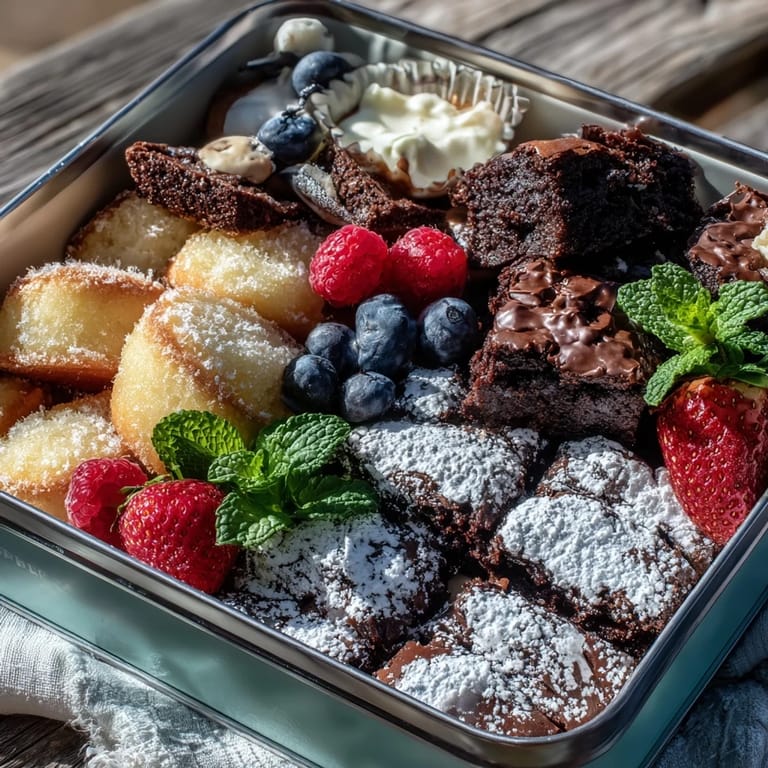 Delicious picnic snack box with individually portioned mini cakes and treats ready to eat.
