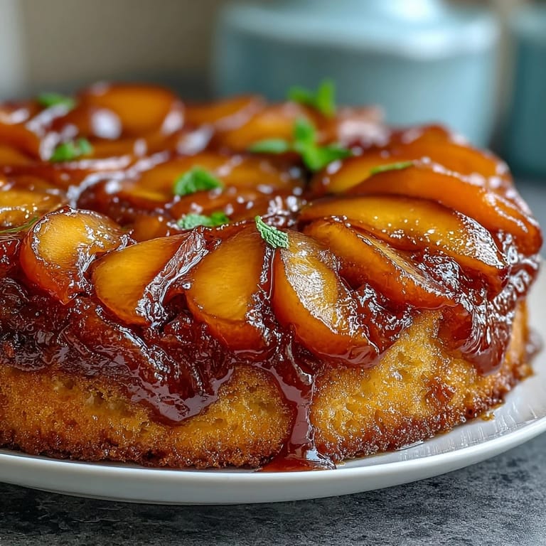 Warm slices of Brown Sugar Peach Upside-Down Cake ready to serve.