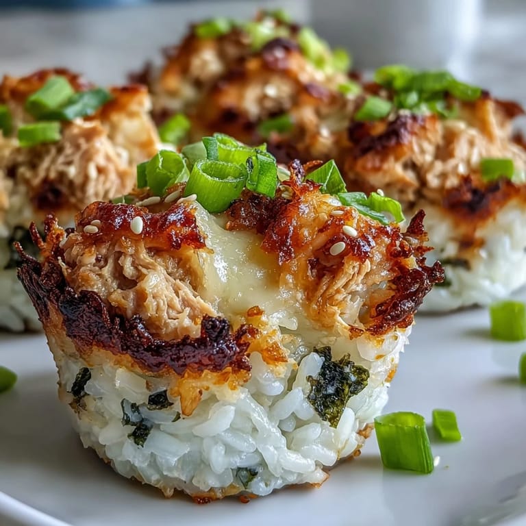 Creamy tuna filling nestled in nori cups and baked for a delightful bite.