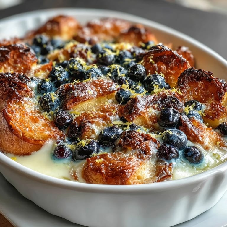 Buttery croissant and blueberry bake, a sweet Lemon Blueberry breakfast delight.