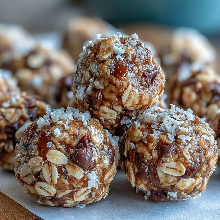 Close-up of homemade sweet potato peanut butter oat bites with oats visible.