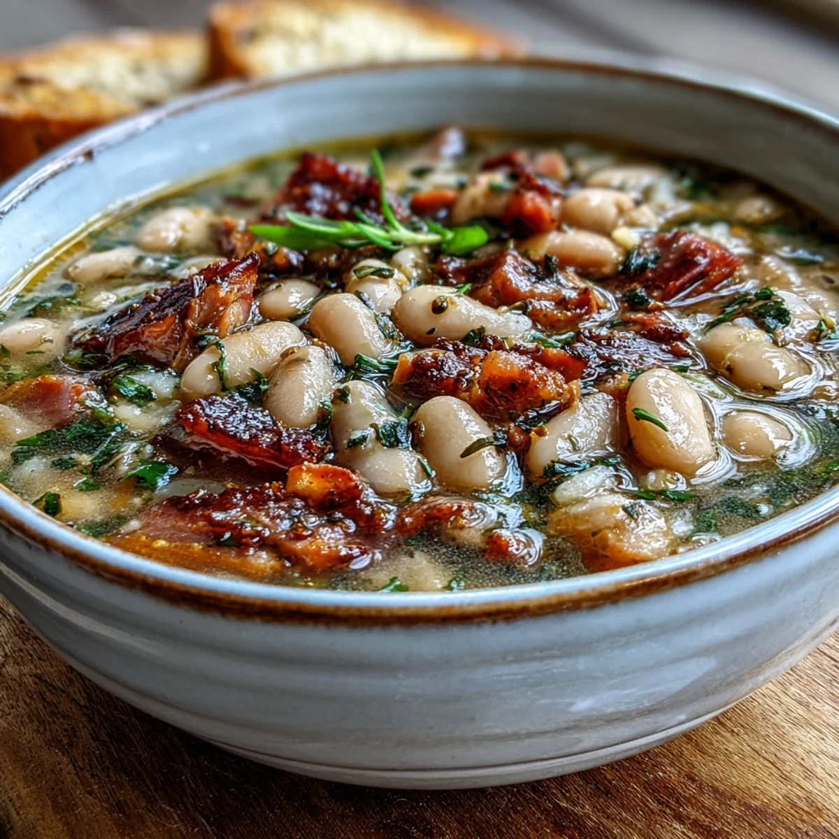 Hearty Ham and Great Northern Bean Soup in a slow cooker, filled with tender beans, savory ham, and aromatic vegetables.