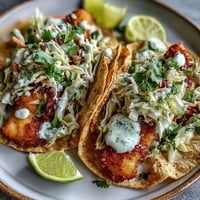 Air fryer fish tacos with cabbage slaw feature crispy golden fish, vibrant slaw, and creamy sauce in warm tortillas.
